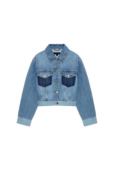 Z1975 CROPPED CONTRAST DENIM JACKET - Mid-blue by Zara
