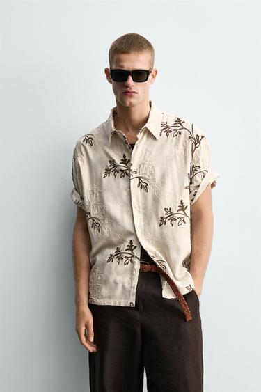 RELAXED FIT FLORAL EMBROIDERED SHIRT - Ecru by Zara