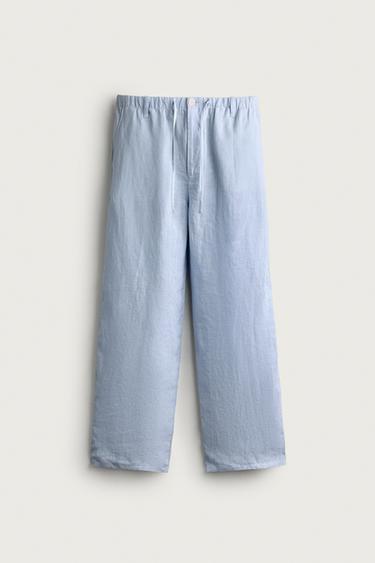 100% LINEN RELAXED FIT TROUSERS - Sky blue by Zara