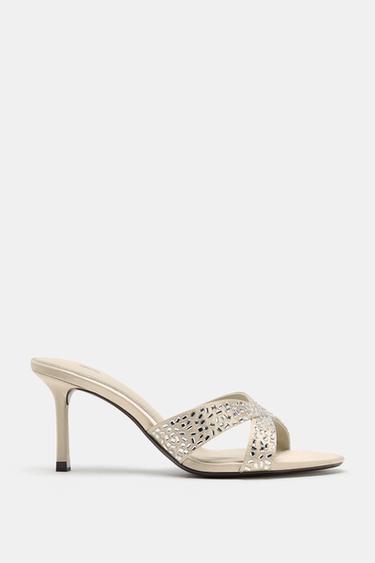 SHINY HEELED MULE SANDALS - Ecru White by Zara