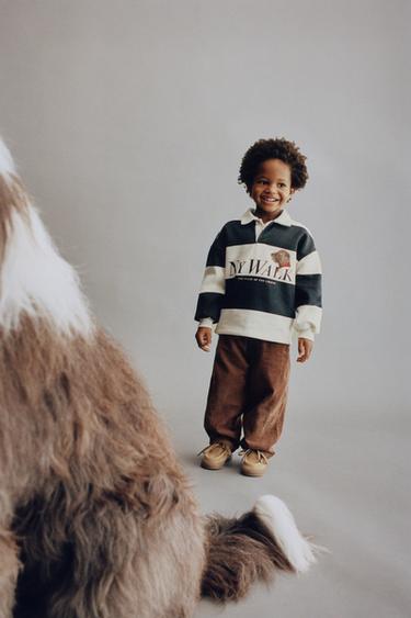 STRIPED POLO SHIRT WITH DOG PRINT - Grey by Zara