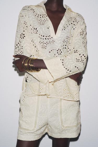 ZW COLLECTION SHIRT WITH CUTWORK EMBROIDERY - camel by Zara