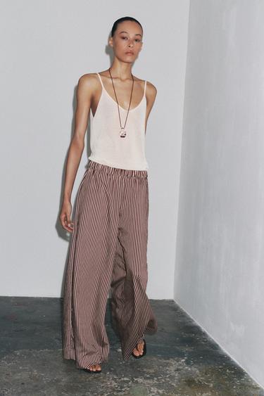 ZW COLLECTION STRIPED FLOWING TROUSERS - Ecru / Maroon by Zara - Image 0