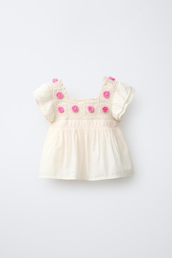 COMBINED KNIT CROCHET TOP - Ecru by Zara - Image 0