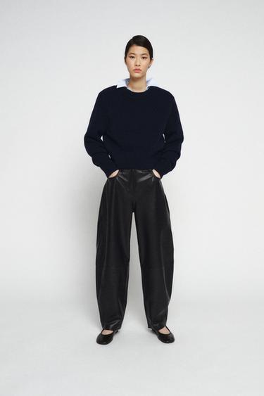ZW COLLECTION LIMITED EDITION LEATHER BARREL TROUSERS - Black by Zara