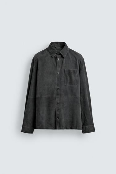 REGULAR FIT SUEDE LEATHER OVERSHIRT - Blue grey by Zara