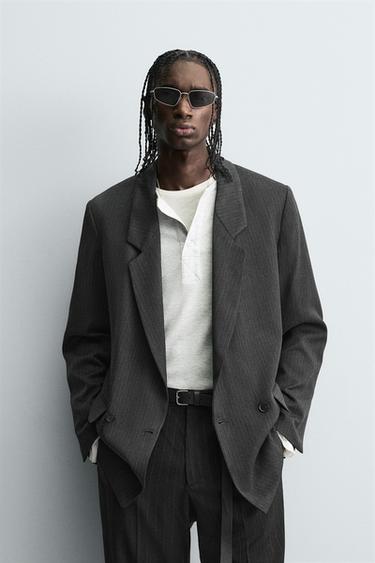 STRIPED DOUBLE-BREASTED BLAZER - Grey by Zara