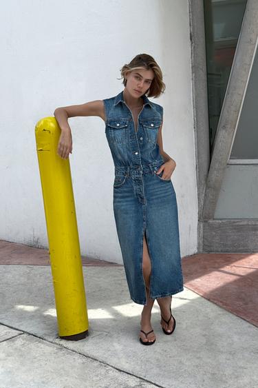 Z1975 SLEEVELESS DENIM MIDI DRESS - Mid-blue by Zara - Image 0