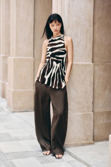 ZW COLLECTION ANIMAL PRINT HALTER TOP - Ecru / Black by Zara - Image 0