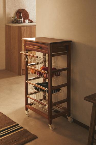 WOOD AND METAL STORAGE FURNITURE WITH WHEELS - Light beige by Zara