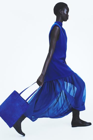 SUEDE TOTE BAG - Blue by Zara