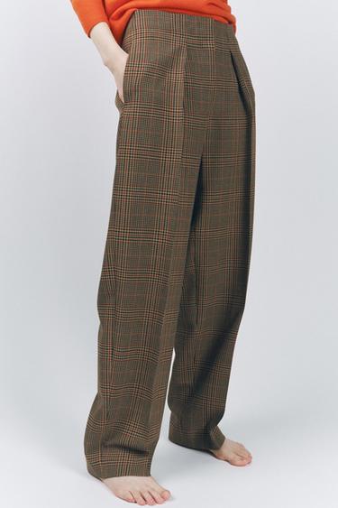 ZW COLLECTION CHECK DARTED TROUSERS - Light brown by Zara