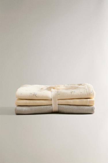 PACK OF CHILDREN'S MINI FLOWER MUSLIN CLOTHS (PACK OF 3) - Oyster-white by Zara