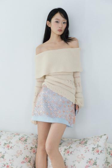 SEQUIN MINI SKIRT - Light blue by Zara