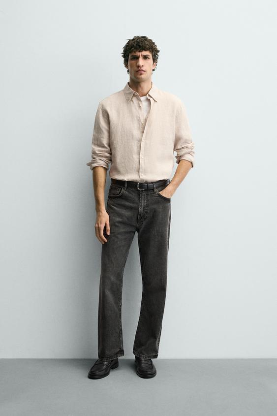 100% LINEN REGULAR FIT SHIRT - Light beige by Zara - Image 0
