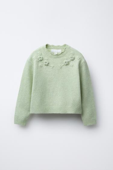 FLORAL CROCHET KNIT SWEATER - Pastel green by Zara