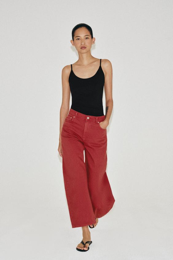 ZW COLLECTION MID-WAIST CAPRI BALLOON JEANS - Red by Zara - Image 0