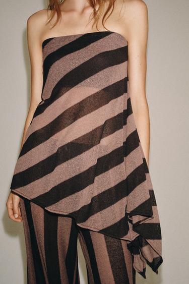 STRIPED RUSTIC BANDEAU TOP - Brown by Zara