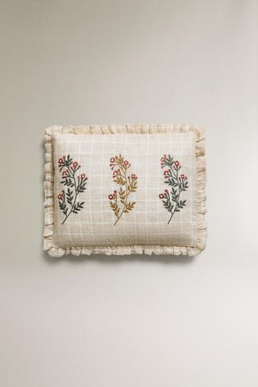 CUSHION COVER WITH FLORAL EMBROIDERY - Light beige by Zara - Image 0