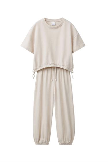 T-SHIRT WITH BOWS AND JOGGER TROUSERS SET - Sand by Zara