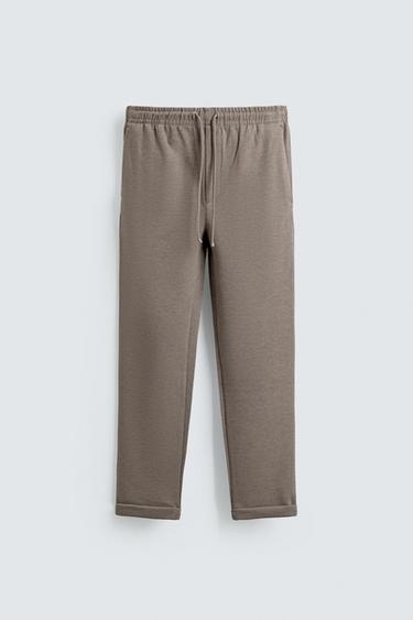 COMFORT NON-IRON JOGGER WAIST TROUSERS - Tan marl by Zara
