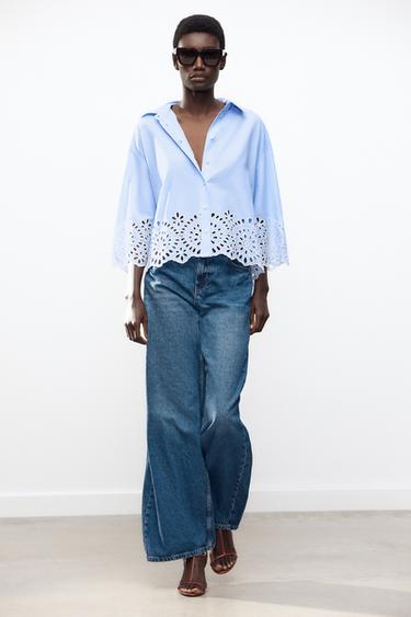 POPLIN SHIRT WITH CUTWORK EMBROIDERY - Blue/White by Zara - Image 0