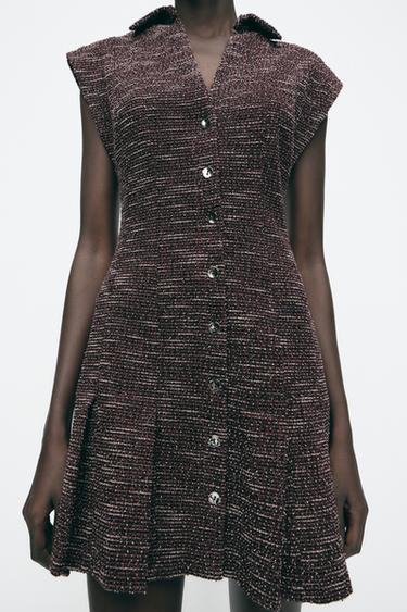 TEXTURED WEAVE MINI DRESS - bordeaux/ecru by Zara