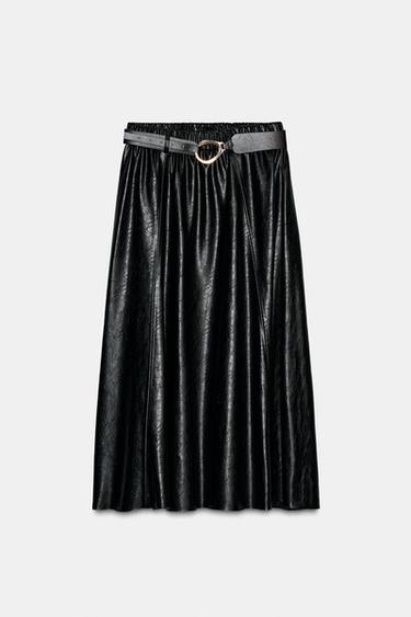 FAUX LEATHER CAPE MIDI SKIRT WITH BELT - Black by Zara