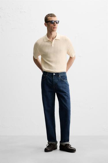 COTTON/LINEN KNIT POLO SHIRT - Ecru by Zara - Image 0
