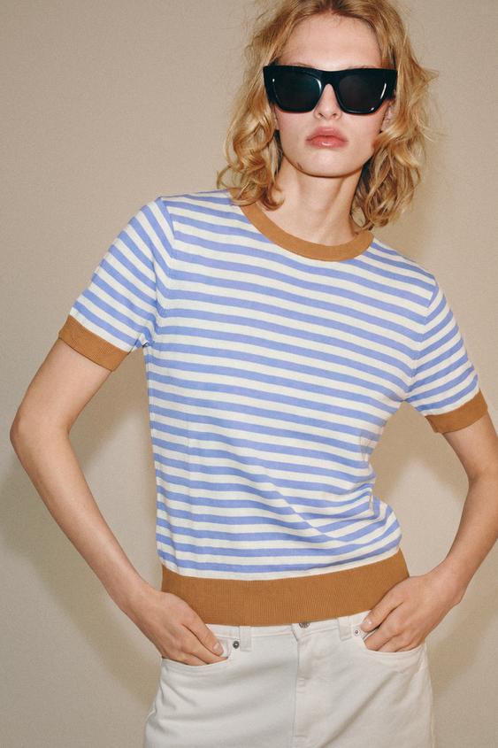 STRIPED KNIT TOP - Blue/White by Zara - Image 0