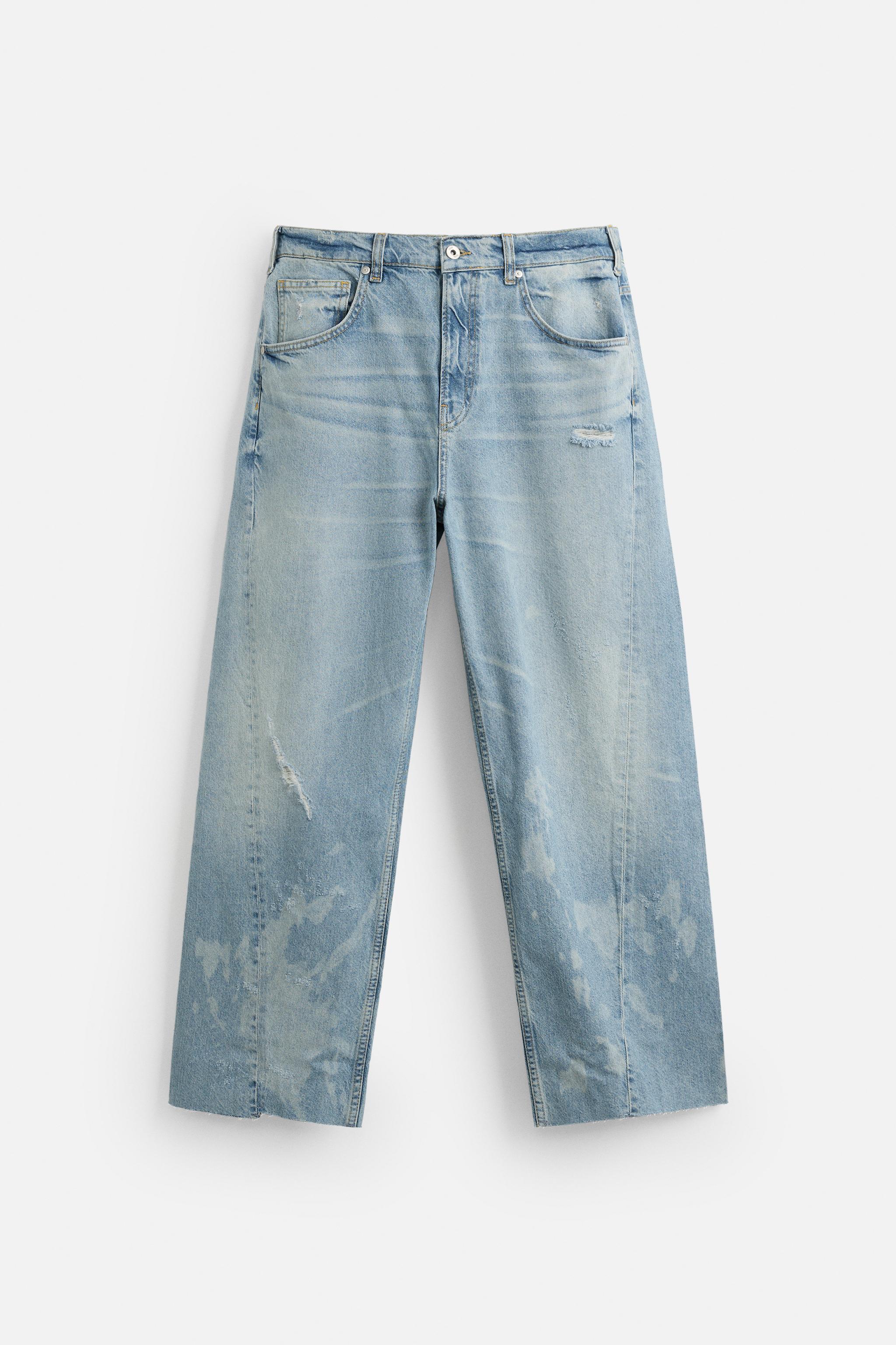 心形鉚釘寬管牛仔褲- 中藍色| ZARA Taiwan, China / 中國台灣
