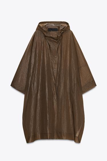 ZW COLLECTION OVERSIZE HOODED CAPE PARKA - Brown by Zara