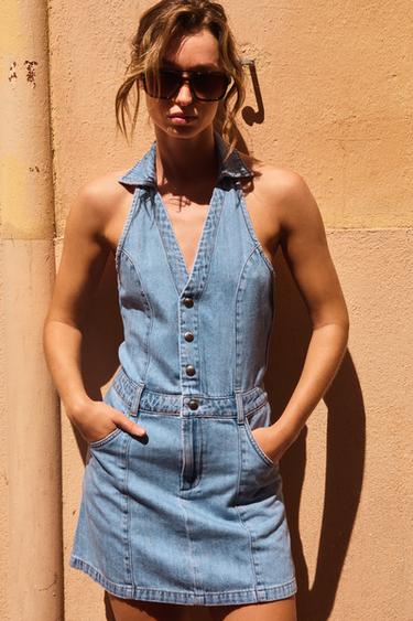 Z1975 HALTER MINI DRESS - Mid-blue by Zara
