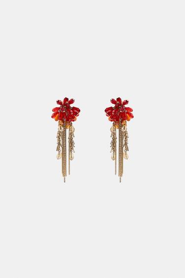 CRYSTAL FRINGE EARRINGS - Red by Zara
