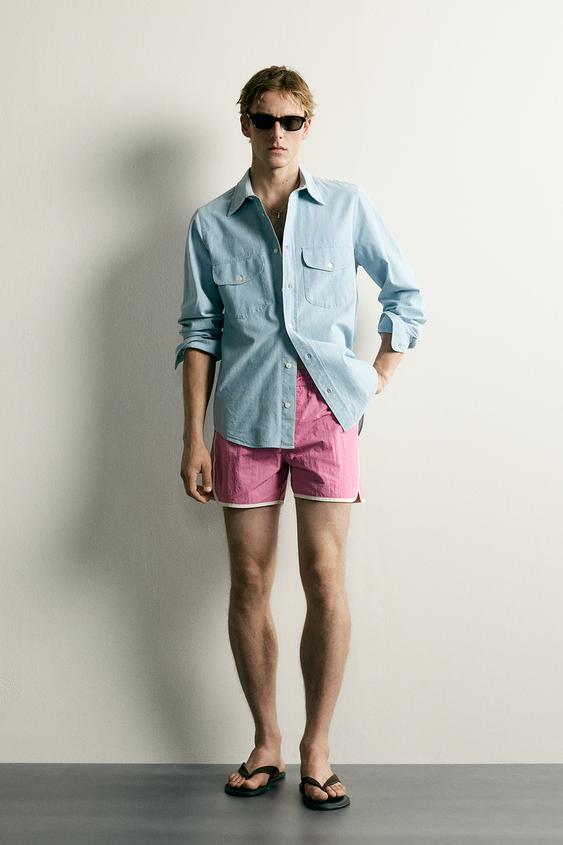 MID-LENGTH SWIMMING TRUNKS WITH CONTRAST TRIM - Pink by Zara - Image 0