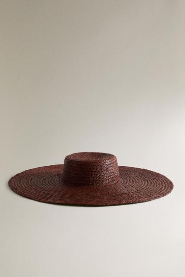 RAFFIA BEACH HAT WITH LONG BRIM - Brown by Zara