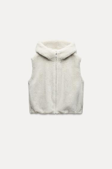 FAUX FUR WAISTCOAT WITH HOOD - Ecru by Zara - Image 0