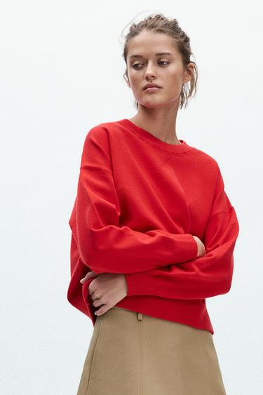 PLAIN KNIT SWEATSHIRT - Red by Zara