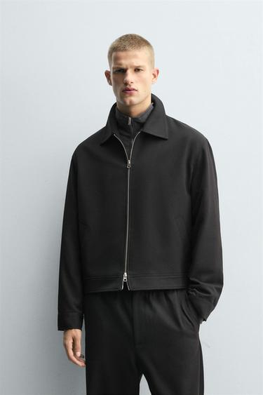 REGULAR FIT ZIP-UP OVERSHIRT - Black by Zara