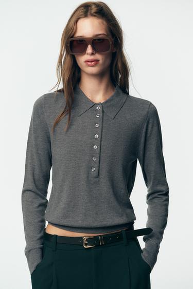 PLAIN KNIT POLO SHIRT - Grey marl by Zara