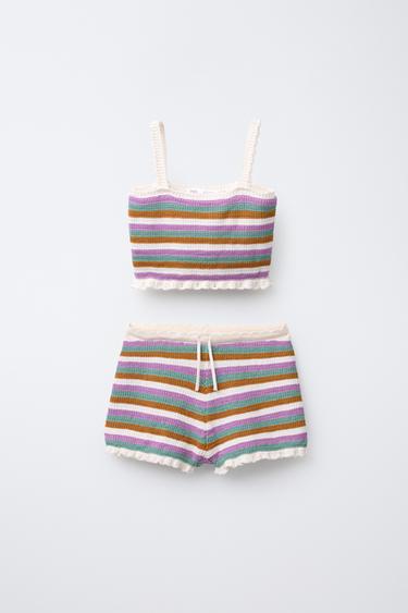 6-14 YEARS/ STRIPED CROCHET KNIT SET - Ecru by Zara - Image 0
