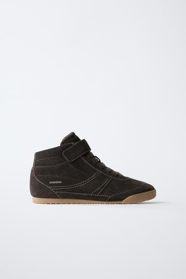 LEATHER BOXING HIGH-TOP SNEAKERS - Brown by Zara