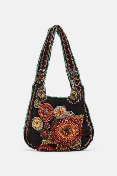 EMBROIDERED SHOULDER BAG - Multicoloured by Zara