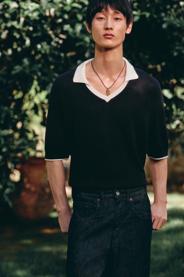 CONTRAST KNIT POLO SHIRT - Navy blue by Zara