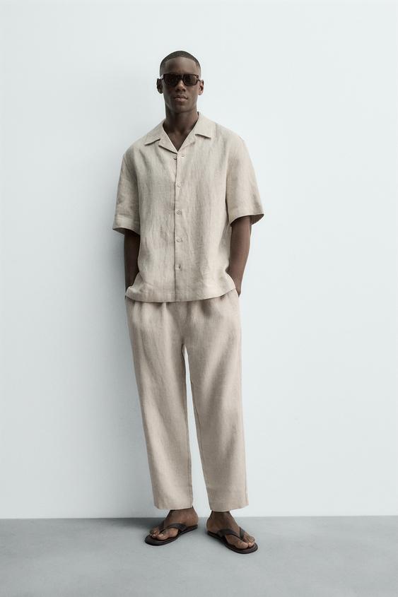 100% LINEN RELAXED FIT TROUSERS - Light beige by Zara - Image 0