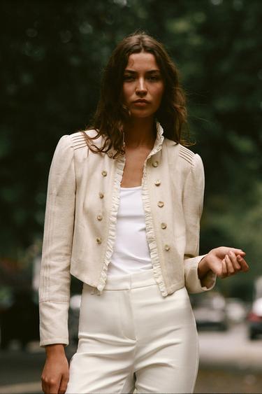 CROPPED RUFFLE BLAZER - Light beige by Zara
