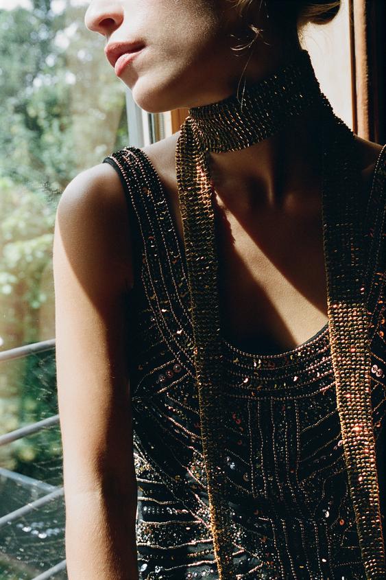 FRINGED BEAD KNIT NECKLACE - Gold by Zara - Image 0