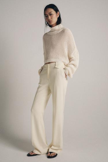CROPPED HIGH-NECK JUMPER - Light ecru by Zara