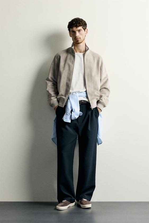 REGULAR FIT FAUX SUEDE JACKET - Light grey by Zara - Image 0