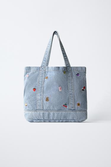 EMBROIDERED DENIM TOTE BAG - Blue by Zara